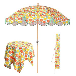 LAGarden Our Beach Umbrella for 6ft Beech Wood Pole w/ Tablecloth - 1 of 4