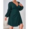 Women's Plus Size V Neck Wrap Dress Casual Long Sleeve High Waist Party Business Work Blazer Midi Dress - 3 of 4