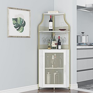 Wine Bar Cabinet with Large Storage Space and Detachable Wine Rack, Wine Cabinets with Glass Holder and Mesh Door for Dining Room, Living Room - 1 of 4
