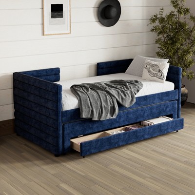 YONWAY Twin Size Daybed With Trundle and 3 Storage Drawers Chenille Fabric Space-Saving Easy assembly For Living Room Guest Room