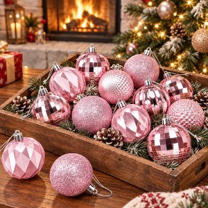 24 Pack Pink Christmas Ball Ornaments 2 36 Inch Shatter Resistant ...