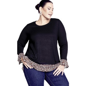 Avenue Women's Plus Size Hacci Chiffon Print Top - 1 of 4