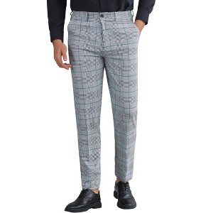 Lars Amadeus Men's Flat Front Straight Fit Formal Long Plaid Checked Trousers Dress Pants - 1 of 4