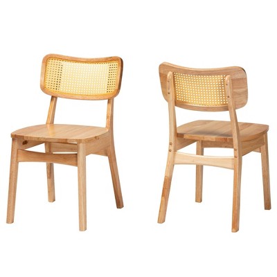 Tadeo Oak Brown Wood and Cane Dining Chair Set