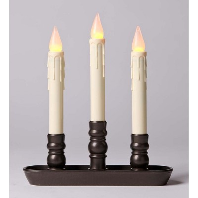 Plow & Hearth Battery-Operated Triple Window LED Window Candle Bronze
