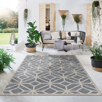 Blue Geometric Flat Woven Synthetic Indoor/Outdoor Rug 7'10" x 10'