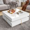 Lirago High Gloss Coffee Table 4 Drawers Multi Storage Square Cocktail Table Wood Grain Legs Living Room Center Table 31.5x31.5 White Modern - 2 of 4