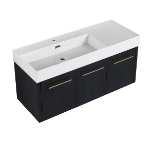ChicFurnit Bathroom Vanities Wall Mounted Vanity with Resin Basin and Ample Storage for Bathroom, Black, 47.3"*18.1"*22.4" - 1 of 4