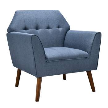 Costway Modern Tufted Fabric Accent Chair Upholstered Armchair with Rubber Wood Legs Blue/Grey