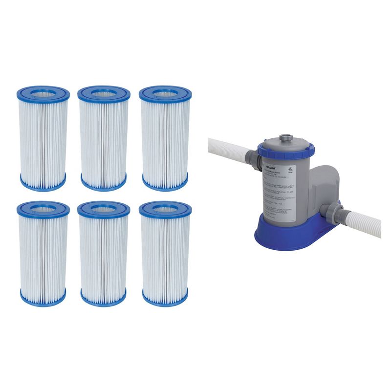 Bestway Pool Filter Pump Cartridge Type-III (6 Pack) + Pool Filter Pump System, 1 of 7