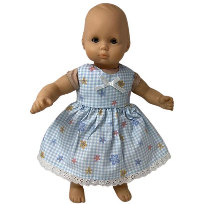Doll Clothes Superstore Blue Flowers And Checks Doll Dress Fits 15 Inch Baby Dolls, 3 of 5