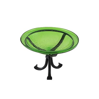 Fern Green Crackle Glass Birdbath with Black Tripod Stand