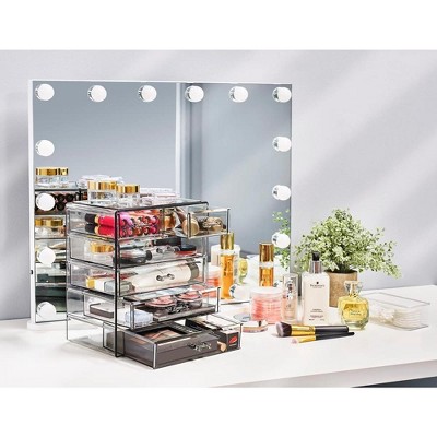Clear Acrylic 7-Drawer Vanity Organizer with Black Mesh Padding