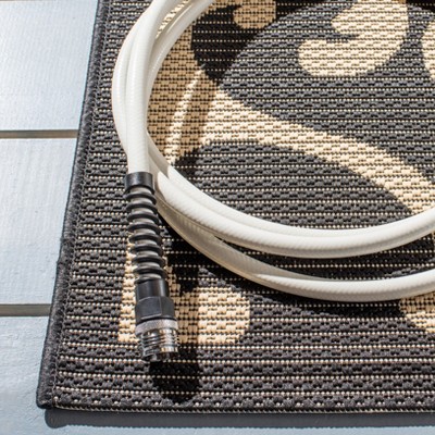 Sleek 24'' Black and Sand Synthetic Square Indoor/Outdoor Rug