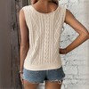 Womens Summer V Neck Tops Knitted Sleeveless Tank Top Cable Knit Sweater Vest Casual  Tee Shirts - 3 of 4