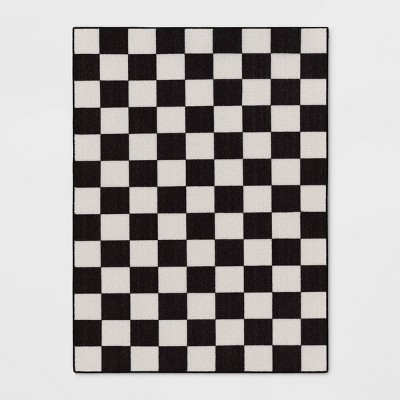 4'x5'5" Small Checker Rug Charcoal and Ivory - Room Essentials™