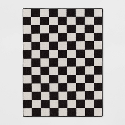 4&#39;x5&#39;5&#34; Washable Small Checker Accent Rug Charcoal and Ivory - Room Essentials&#8482;