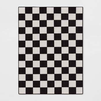 4'x5'5" Washable Small Checker Accent Rug Charcoal and Ivory - Room Essentials™