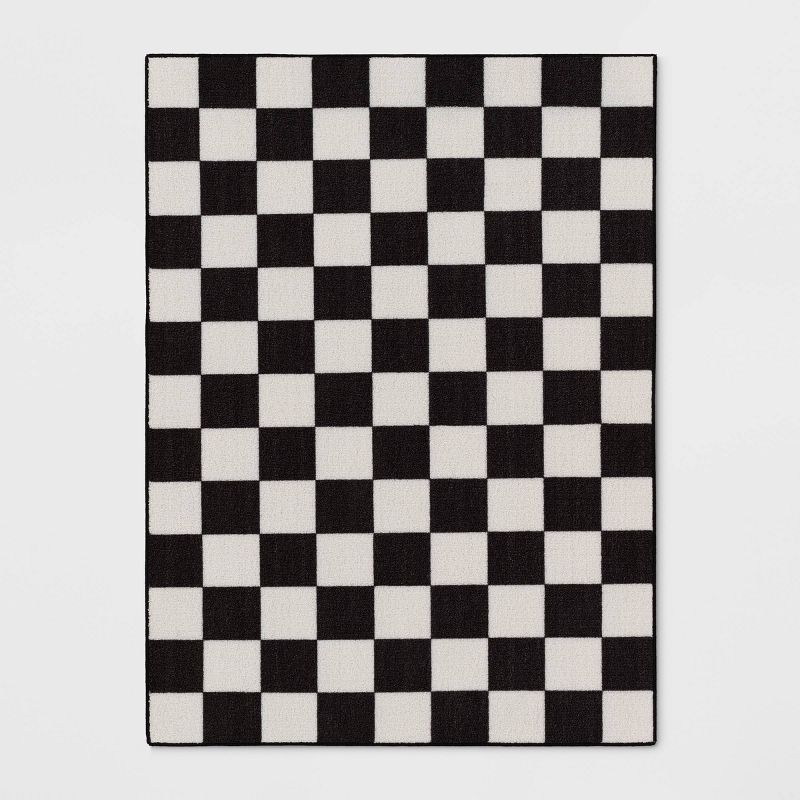 4&#39;x5&#39;5&#34; Washable Small Checker Accent Rug Charcoal and Ivory - Room Essentials&#8482;, 1 of 9
