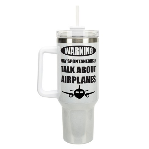 Elanze Designs Warning May Talk About Airplanes Pilot 40 oz. Stainless Steel, Large Water Bottle Coffee Mug, Spill & Leak Resistant, Thermal Travel - image 1 of 1