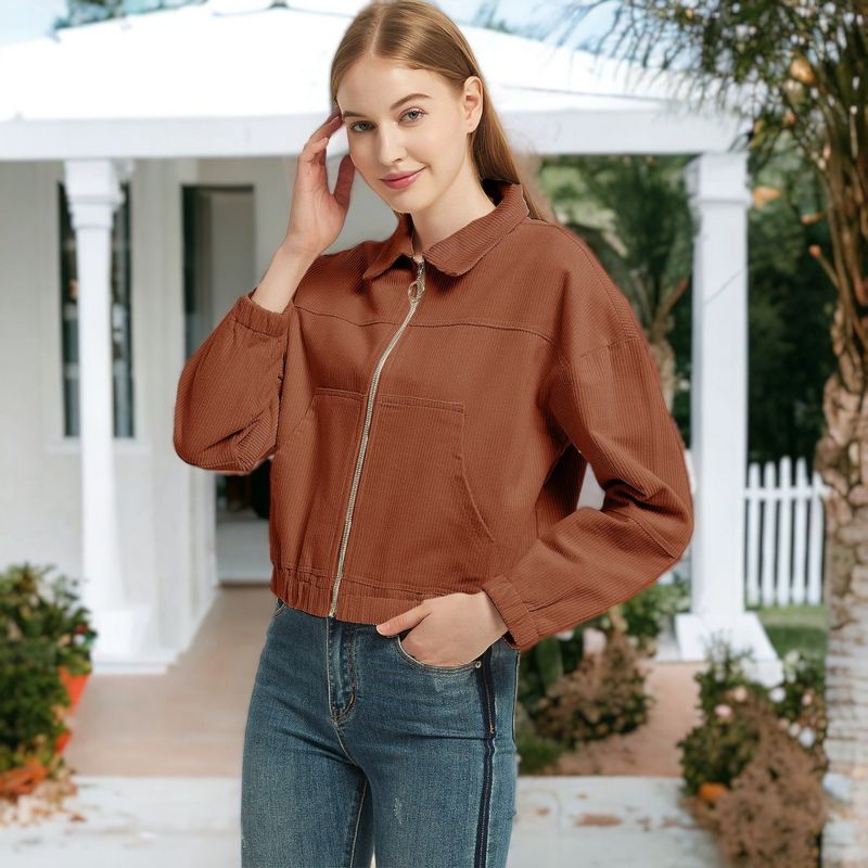 Anna-Kaci Women's Long Sleeve Corduroy Short Jacket Outerwear, 3 of 7