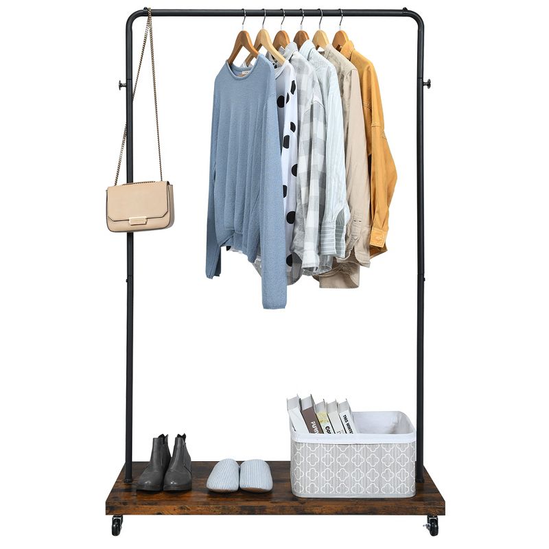 Costway Industrial Pipe Style Rolling Garment Rack Clothes Rack on Wheels / Wood Shelf, 1 of 10