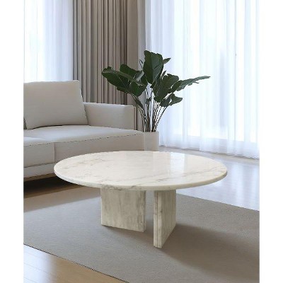 NicBex Natural Marble Small Coffee Table, Genuine Marble Round End Table, Stone Side Table for Living Room,17.7" Nightstand with Semi-Polished Surface