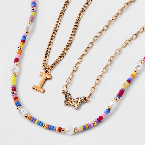 Girls 3pk Initial i Beaded Necklace Set Art Class Target