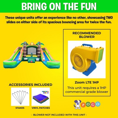 Tropical Inflatable Bounce House with Dual Water Slides