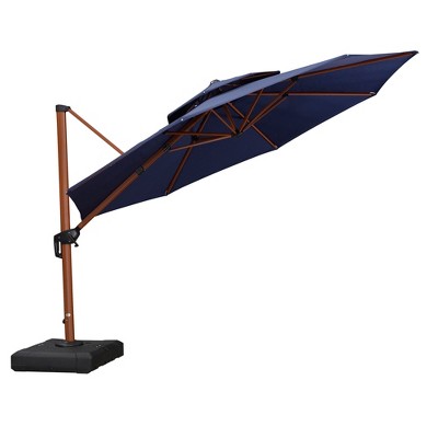 PURPLE LEAF Outdoor Umbrella with Base Patio Round Large Cantilever Umbrella Windproof Offset Heavy Duty Sun Umbrella for Garden Deck Pool