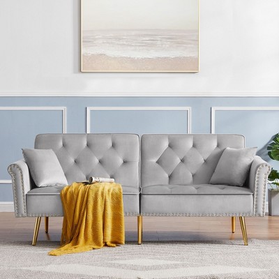 NicBex Velvet Loveseat Sofa,Mid Century Modern Tufted Sofa Couch with 2 Pillows and Nailhead Trim,2-Seater Loveseat for Living Room