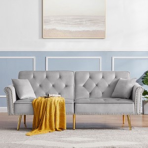 NicBex Velvet Loveseat Sofa,Mid Century Modern Tufted Sofa Couch with 2 Pillows and Nailhead Trim,2-Seater Loveseat for Living Room - 1 of 4
