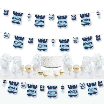 Big Dot of Happiness Hello Little One - Blue and Silver - Boy Baby Shower DIY Decorations - Clothespin Garland Banner - 44 Pieces