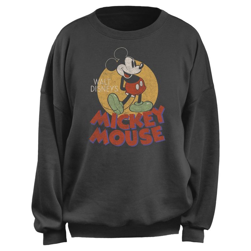Junior's Mickey & Friends Retro Distressed Spotlight Mouse  Sweatshirt - Charcoal - Medium, 1 of 3