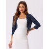 INSPIRE CHIC Women's Elegant 3/4 Sleeve Sheer Floral Lace Open Front Crop Shrug - 3 of 4