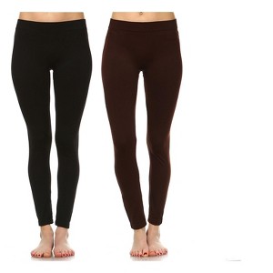 Women's Pack of 2 Solid Leggings - One Size Fits Most - White Mark - 1 of 1