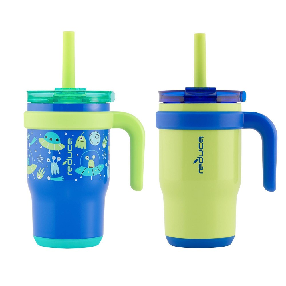 Reduce 14oz 2pk Coldee Kids Mugs with Spill-Proof Straw Lime Green