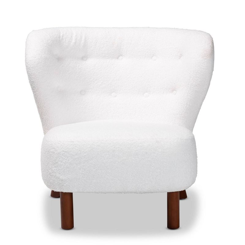 Cabrera Boucle Upholstered and Wood Accent Chair White/Walnut Brown - Baxton Studio, 3 of 11