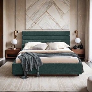 Velvet Upholstered Queen Size Platform Bed with Headboard & Storage Drawers - Leovsnove - 1 of 4