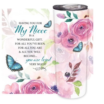 Elanze Designs Niece Wonderful Loved Blue Butterflies 20 ounce Stainless Steel Travel Tumbler