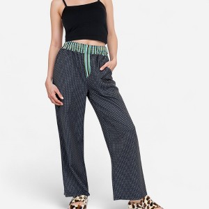 Anna-Kaci Lounge Women's Red Vertical Stripe Wide Leg Pants with Smocked Waistband Contrast Plaid Detail and Relaxed Full-Length Fit - 1 of 4