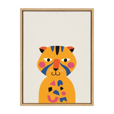 18" x 24" Sylvie Mid Century Modern Baby Tiger Framed Canvas Wall Art by Rachel Lee Natural - Kate and Laurel