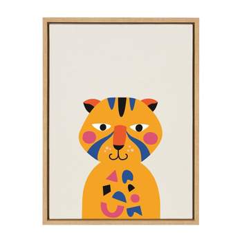 18" x 24" Sylvie Mid Century Modern Baby Tiger Framed Canvas Wall Art by Rachel Lee Natural - Kate and Laurel