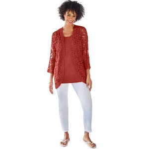 Woman Within Plus Size Curved Hem Pointelle Cardigan - 1 of 4