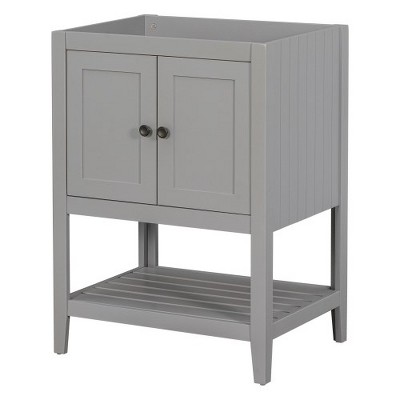 24'' White Bathroom Sink Cabinet,Rustic Wood Single Vanity with Sink for Powder Room Bathroom,Small Modern Bath Vanity para Baño (Without Faucet)