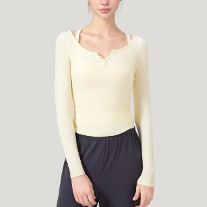 Anna-Kaci Active Women's Long Sleeve Henley Activewear Top with Scoop Neckline and Streamlined Fitted Silhouette - 1 of 4