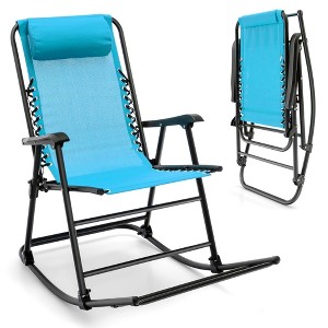 Costway Folding Zero Gravity Rocking Chair Outdoor Patio Headrest Turquoise\ Grey - 1 of 4