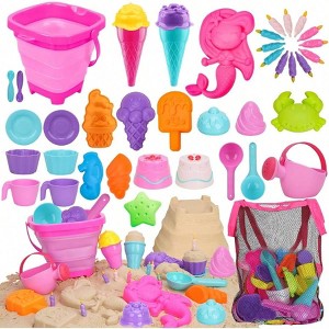 41 Pcs Beach Toys Collapsible Sand Toys with Silicone Bucket Shovels & Sand Castle Building Kit Molds, Sandbox Toy Travel - 1 of 4