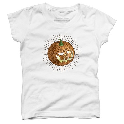 Girl's Design By Humans Halloween smiling retro pumpkin with fine detailed lettering By Agor2012 T-Shirt