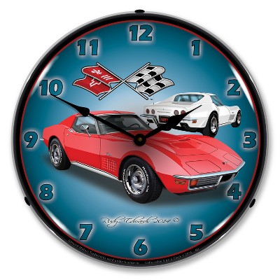 Collectable Sign & Clock | 1971 Corvette Stingray Red LED Wall Clock Retro/Vintage, Lighted